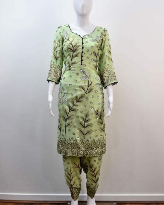 Light Green Georgette Sequin Work Suit