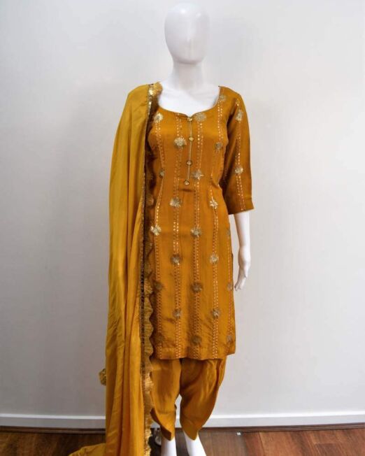 Mustard Sequin Embroidered Punjabi Suit