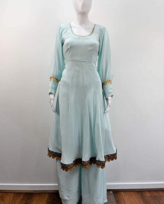 Sky Blue Frock Suit With Plazzo