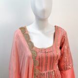 Peach Georgette Sequin Work Palazzo Suit