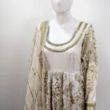 White Organza Gold Zardosi Embroidery Frock Suit